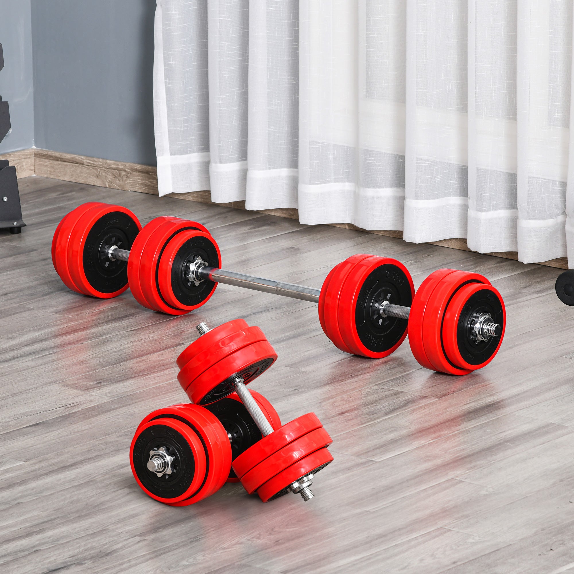 Adjustable Dumbbell Set 66 lbs - Convertible Barbell for Home Gym