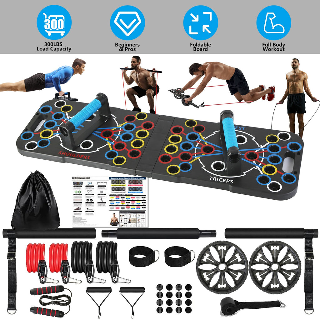 Complete Home Gym Equipment Set - 15-Piece Push Up Board & Resistance Bands