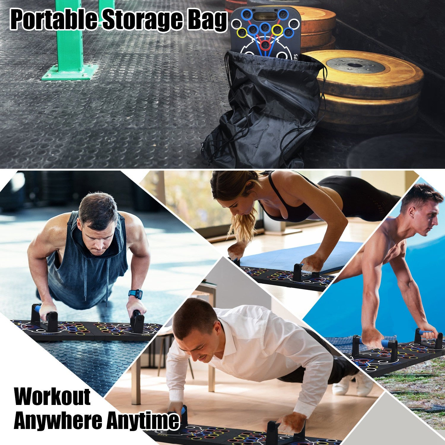 Complete Home Gym Equipment Set - 15-Piece Push Up Board & Resistance Bands