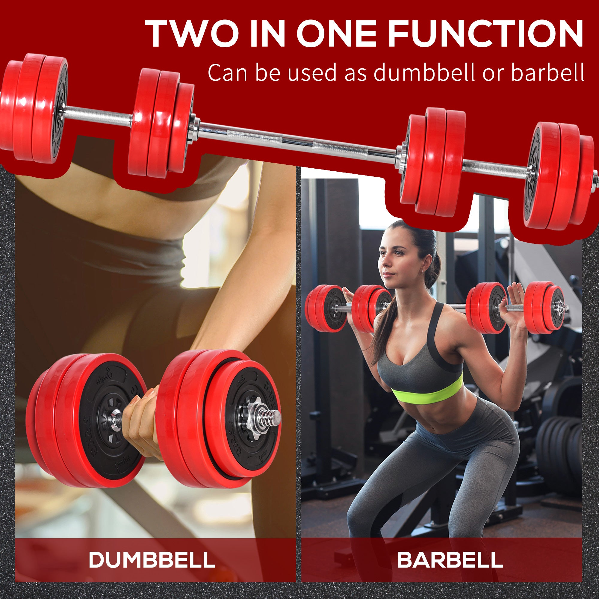 Adjustable Dumbbell Set 66 lbs - Convertible Barbell for Home Gym